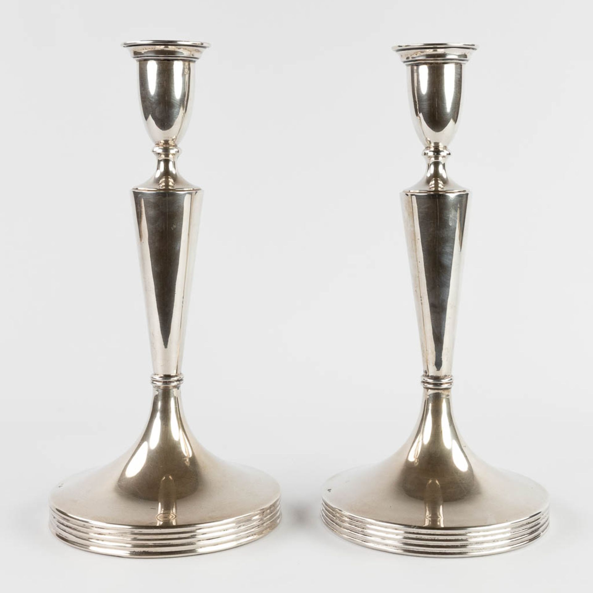 A pair of candle holders, silver, 800/1000, marked Vienna, Austria. 1872-1922. 1152g. (W:16,5 x H:34 - Image 5 of 10