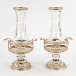 A pair of decorative vases, silver-plated bronze on glass, Neoclassical. 20th C. (D:14 x W:18 x H:33
