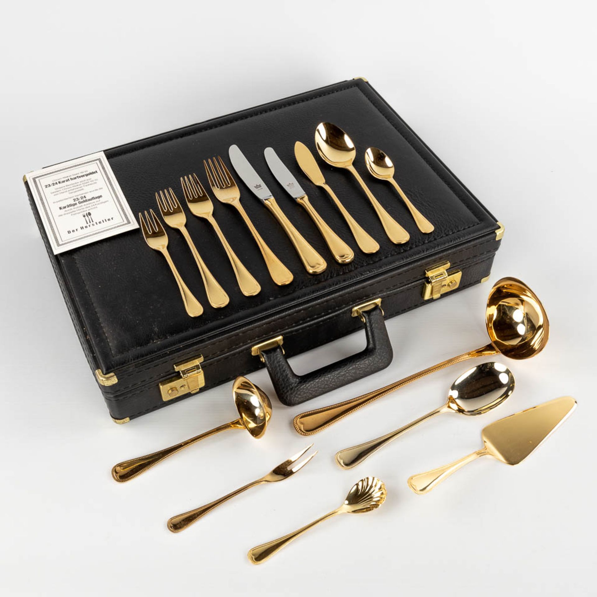 A gold-plated 'Royal Collection Solingen' flatware cutlery set, made in Germany. Model 'Perles' (D:3 - Image 3 of 14