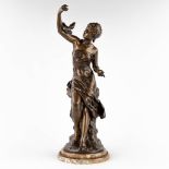 Mathurin MOREAU (1822-1912) 'Lady with a bird' patinated bronze. (H:67 x D:24 cm)