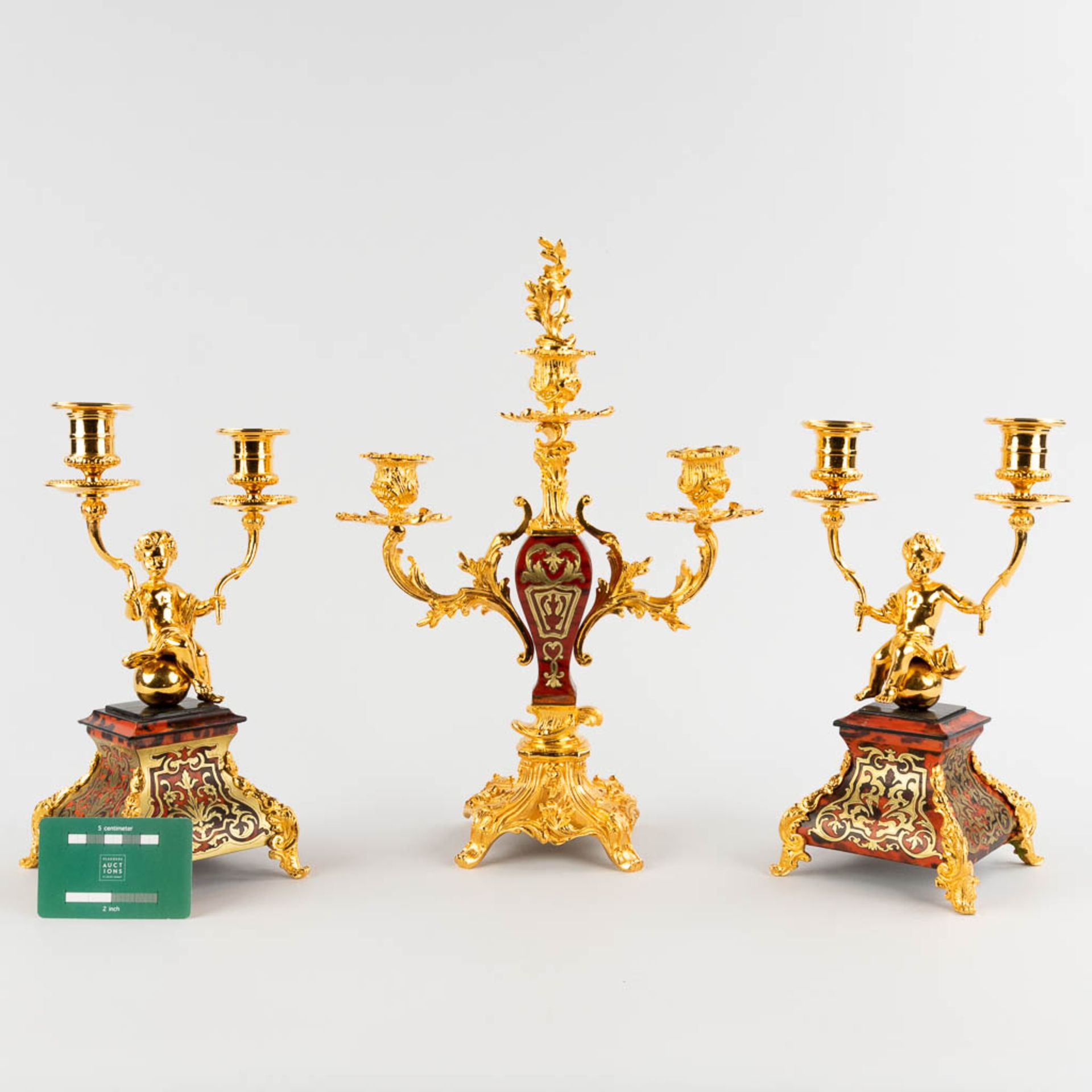 Three table candelabra, gilt bronze and Boulle, tortoise Shell and copper inlay. Napoleon 3, 19th C. - Image 2 of 12