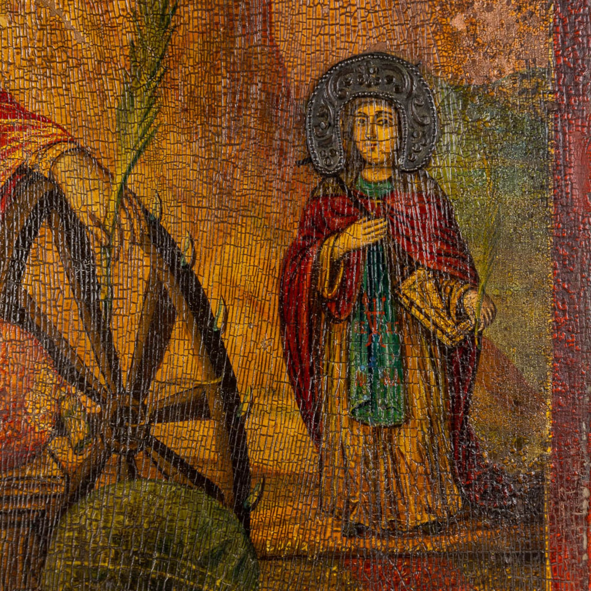 An Eastern European Icon 'The Legend of Saint Catharina'. Dated 1854. (W:48 x H:64 cm) - Bild 7 aus 12