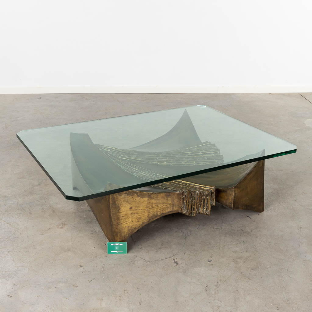 SANTA (1925-1979) A coffee table, bronze and glass, brutalist style with faux bamboo. 20th C. (D:90 - Image 2 of 10