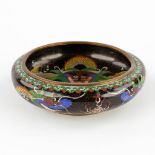 A Chinese bowl, bronze decorated with a cloisonné dragon decor. 20th C. (H:6 x D:20 cm)