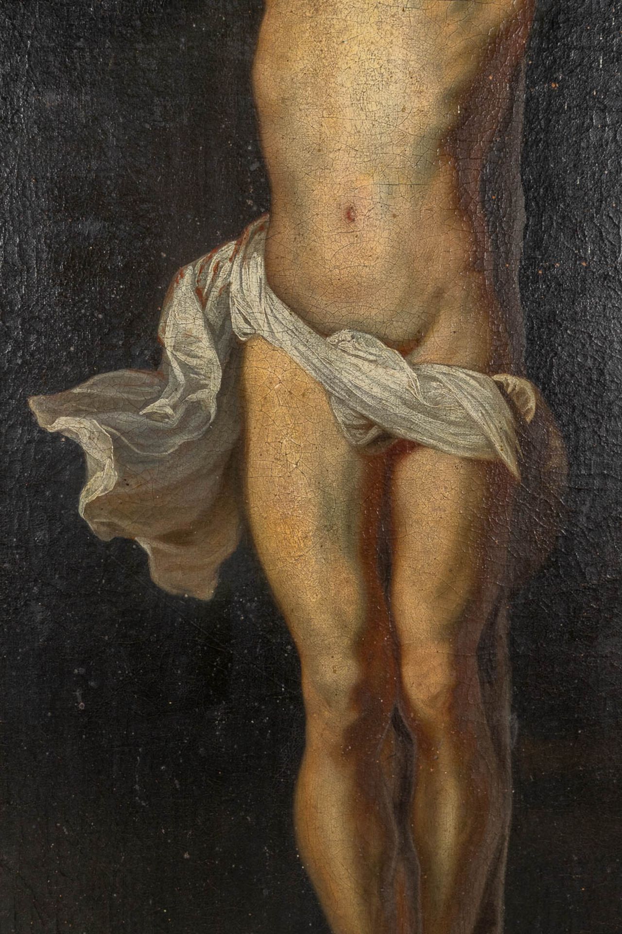 Jesus hanging from the cross, a painting, oil on canvas. 19th C. (W:70 x H:100 cm) - Image 7 of 9