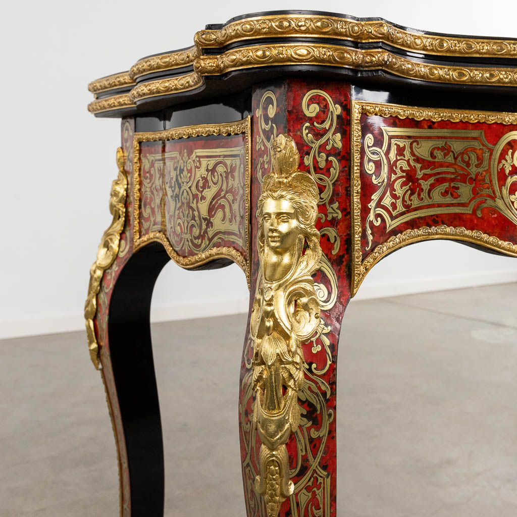 A game table, Boulle, tortoiseshell and copper inlay, Napoleon 3, 19th C. (D:52 x W:91 x H:76 cm) - Image 11 of 16