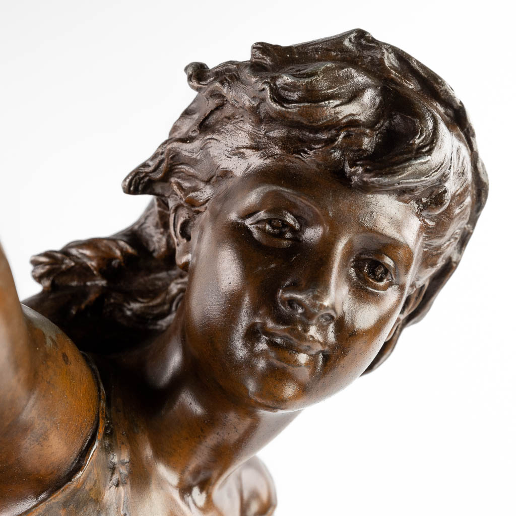 Mathurin MOREAU (1822-1912) 'Le Voila' patinated spelter. (H:89 x D:31 cm) - Image 9 of 12