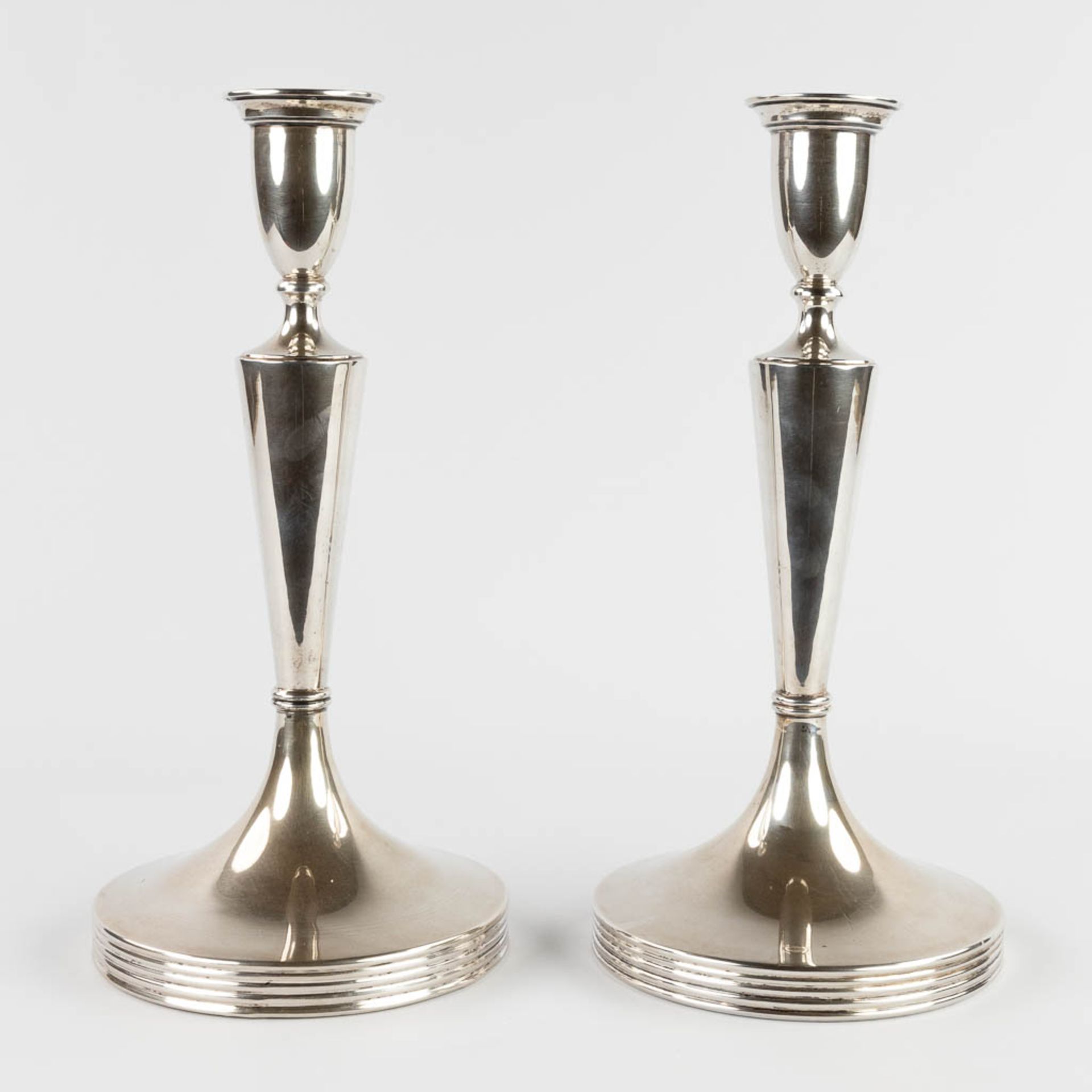 A pair of candle holders, silver, 800/1000, marked Vienna, Austria. 1872-1922. 1152g. (W:16,5 x H:34 - Image 4 of 10