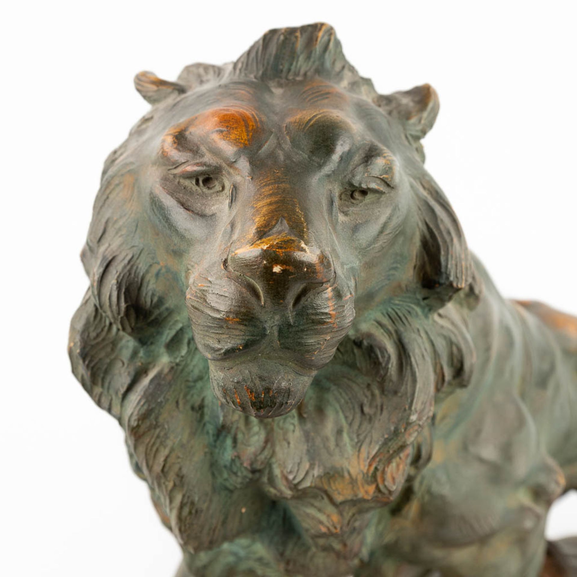 Armand FAGOTTO (XIX-XX) 'Lion' patinated terracotta. (D:20 x W:47 x H:39 cm) - Image 9 of 12