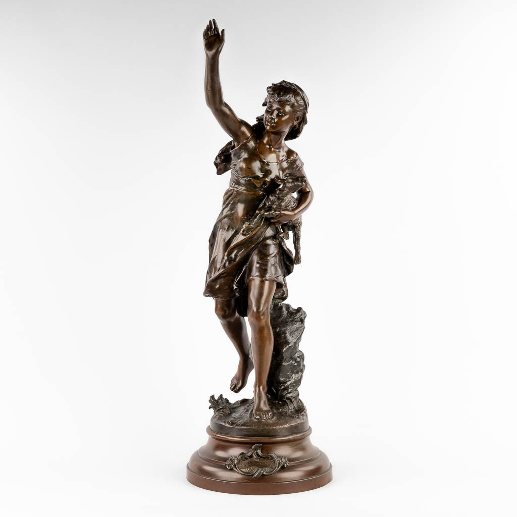 Mathurin MOREAU (1822-1912) 'Le Voila' patinated spelter. (H:89 x D:31 cm)