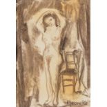 Paul PERMEKE (1918-1990) 'Standing Nude' charcoal on paper. (W:25 x H:35 cm)