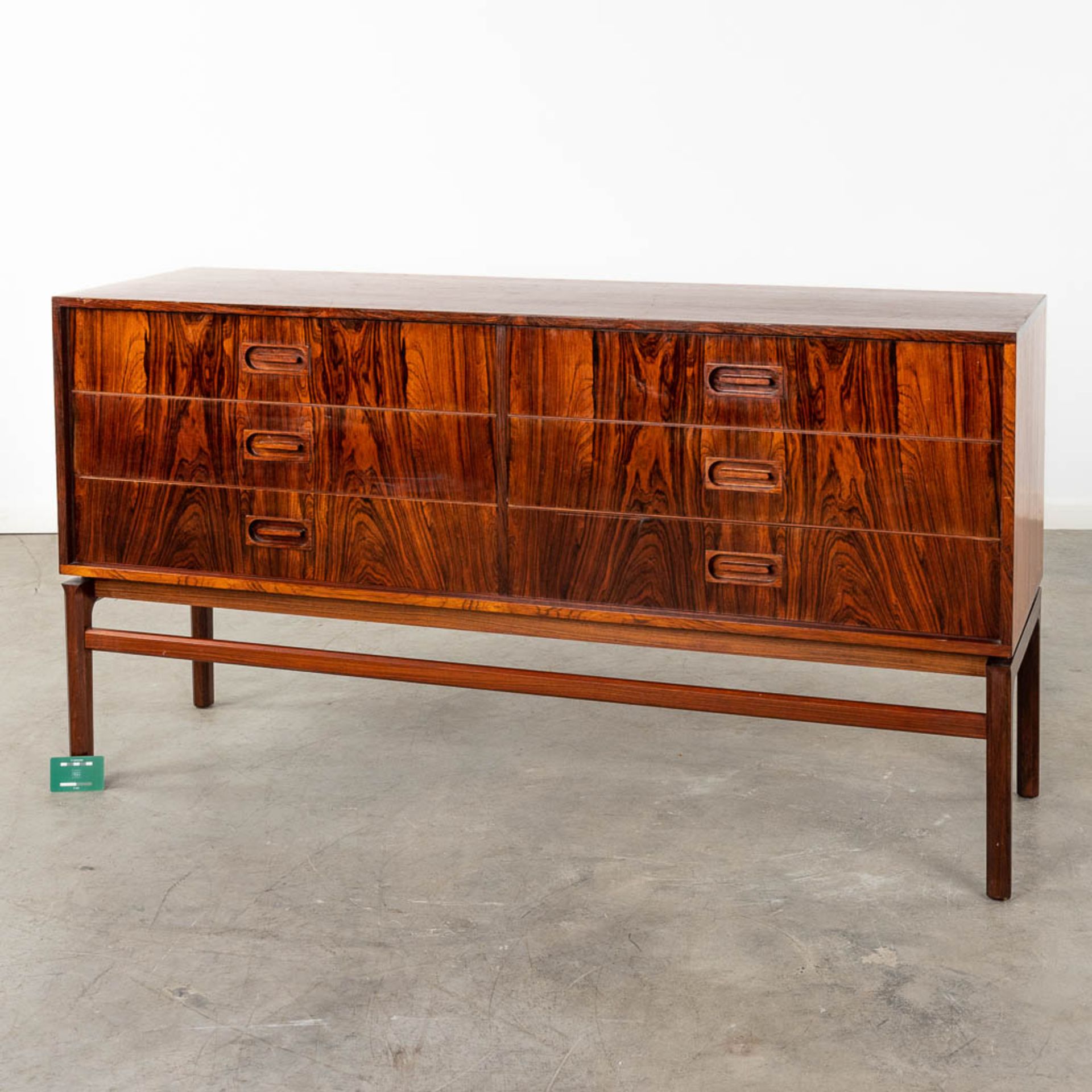 A mid-century Scandinavian Sideboard with 6 drawers, and rosewood veneer. (D:45 x W:150 x H:80 cm) - Image 2 of 12