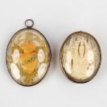 A sacred heart embroidery and 'Mary of Lourdes', Meerschaum. 20th C. (W:5 x H:6,6 cm)