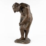 Leaning woman, a figurine, patinated bronze, probably cire perdue. Mongrammed. (H:59 cm)