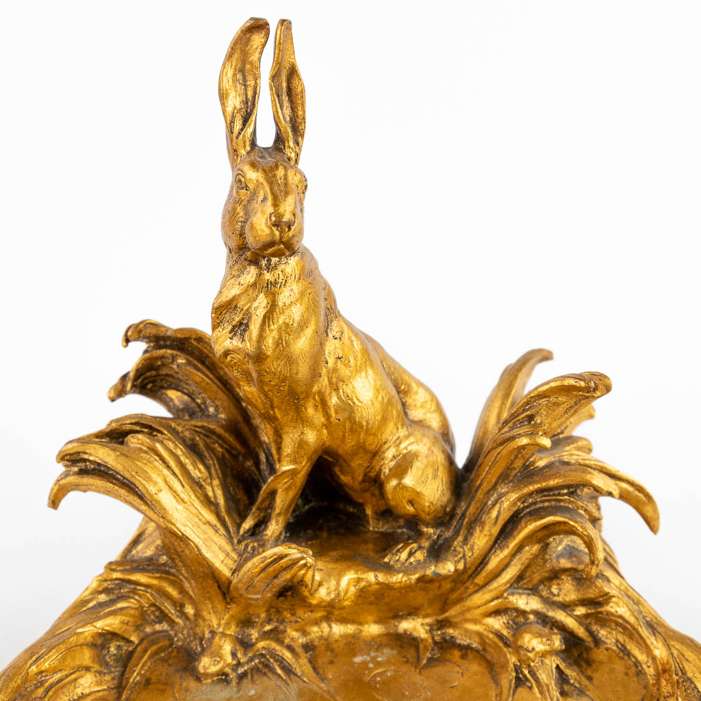 Charles PAILLET (1871-1937) 'Vide Poche with a Hare' gilt bronze. Circa 1900. (W:16 x H:15,5 cm) - Image 8 of 15