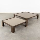 Luigi MASSONI (1930-2013) 'Two Coffee tables' leather and tinted glass for Poltrona Frau. (D:115 x W