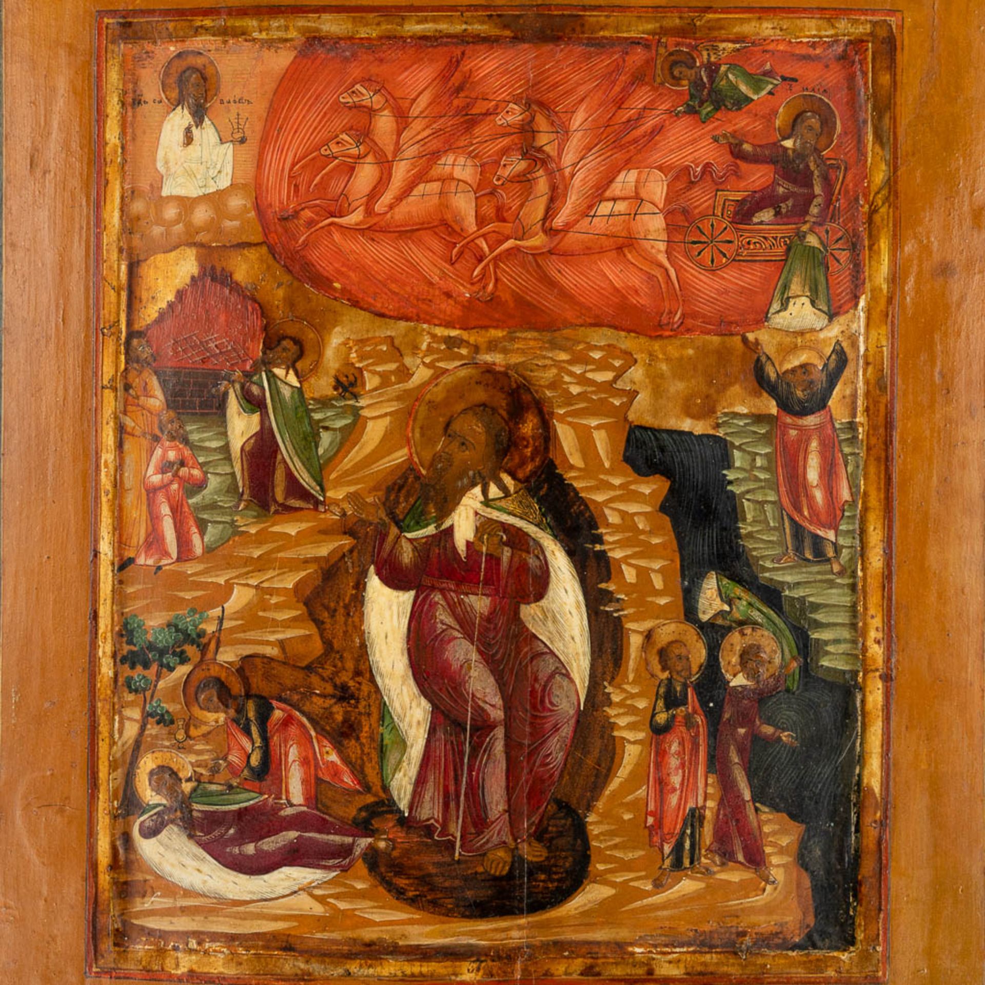 An Eastern European Icon 'Ascension of Elijah' 18th/19th C. (W:30 x H:35,5 cm) - Bild 4 aus 10