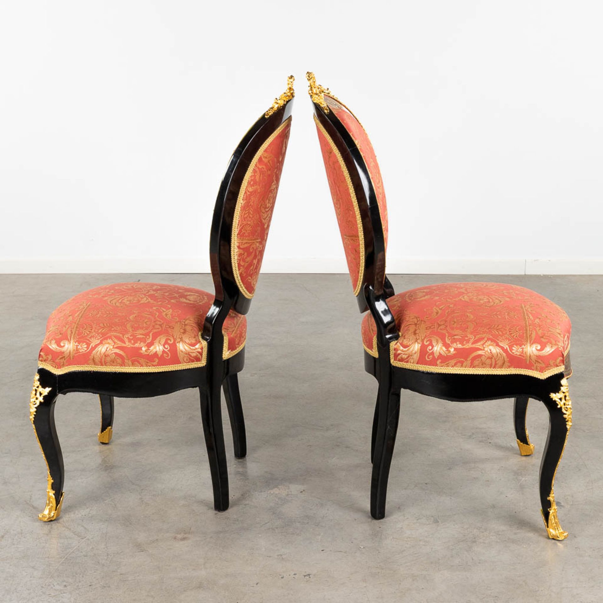 A pair of Chairs, Boulle technique, tortoise shell and copper inlay, Napoleon 3, 19th C. (D:56 x W:5 - Image 6 of 14