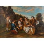 An antique painting, 'Ladies in the garden with children' oil on canvas. 18th C. (W:96 x H:70 cm)