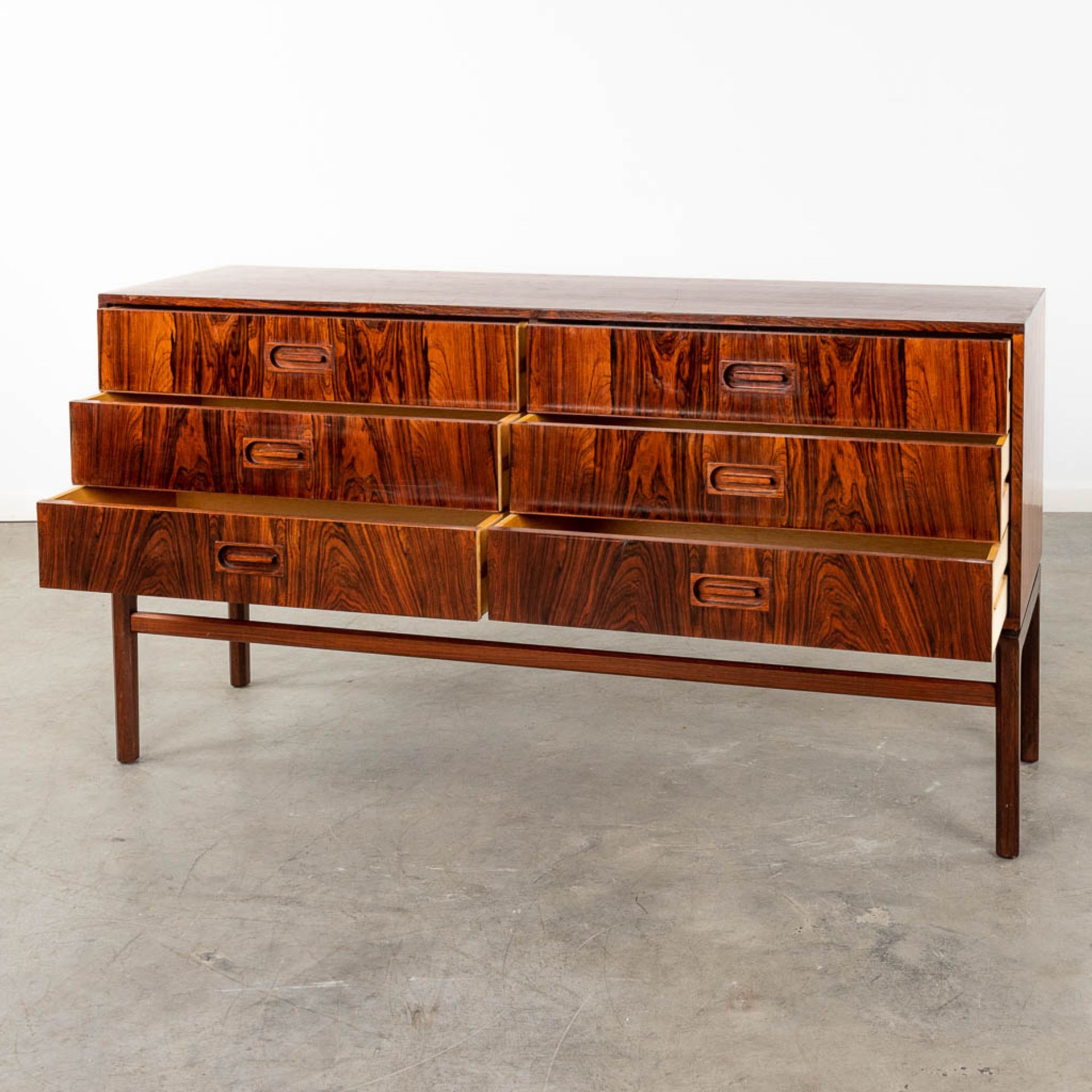 A mid-century Scandinavian Sideboard with 6 drawers, and rosewood veneer. (D:45 x W:150 x H:80 cm) - Image 3 of 12