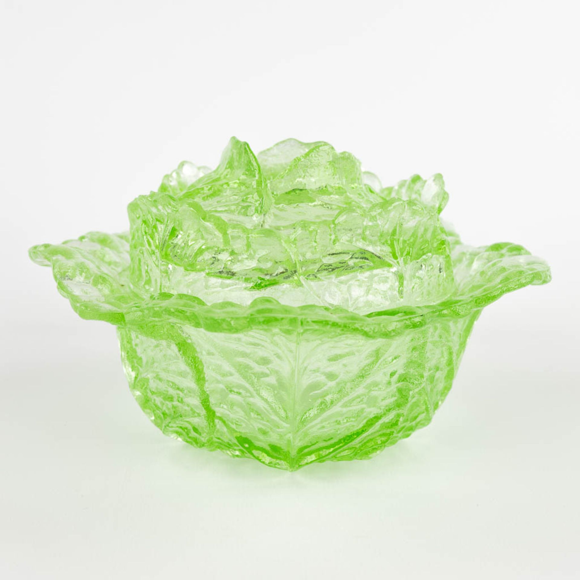 Three pieces of art glass, 'Cabbage' marked Portieux, France. 20th C. (H:11 x D:17 cm) - Bild 5 aus 12