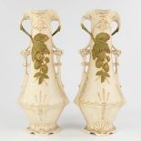 Royal Dux, a pair of faience vases, art nouveau. Circa 1900. (D:18 x W:22 x H:48 cm)