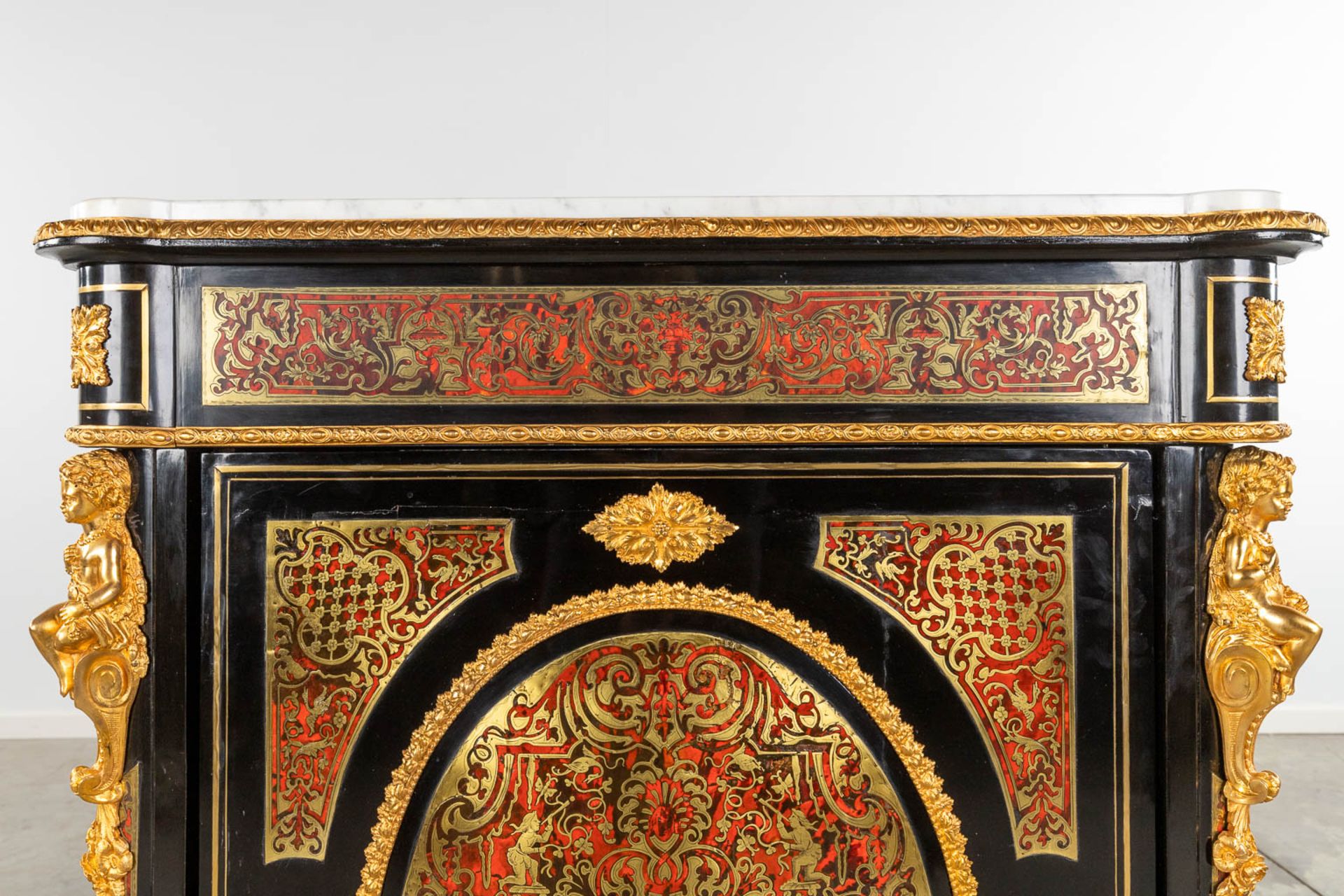 A one-door cabinet, Boulle, tortoiseshell and copper inlay, Napoleon 3, 19th C. (D:48 x W:90 x H:111 - Image 11 of 15