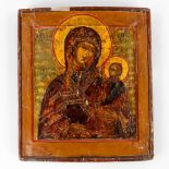 An antique Russian icon 'Mother Of God Smolenskaja', tempera on panel, 17th C. (W:27,5 x H:31 cm)