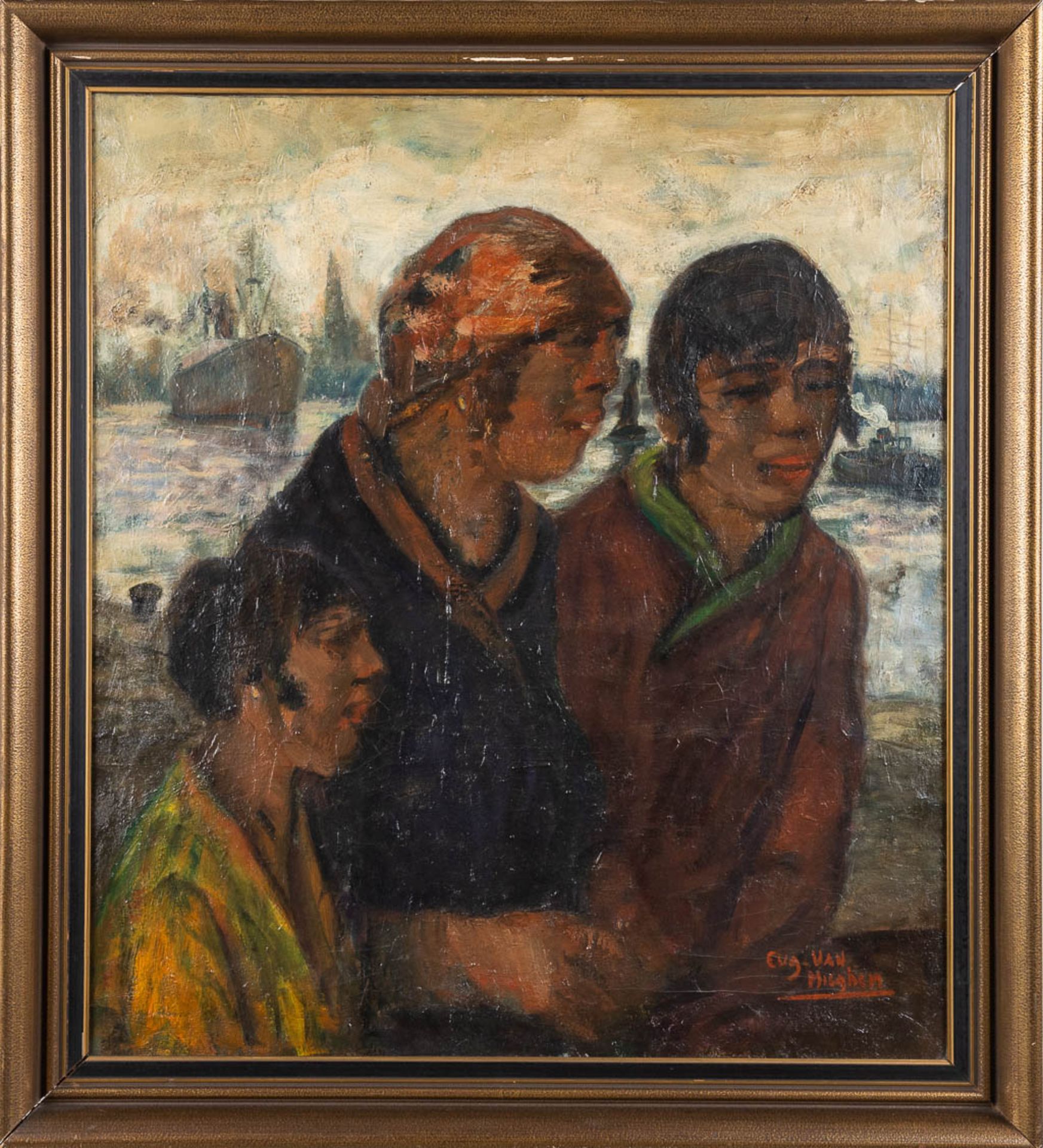 Eugeen VAN MIEGHEM (1875-1930) 'Ladies on the dock' oil on canvas. (W:68 x H:77 cm) - Bild 3 aus 7