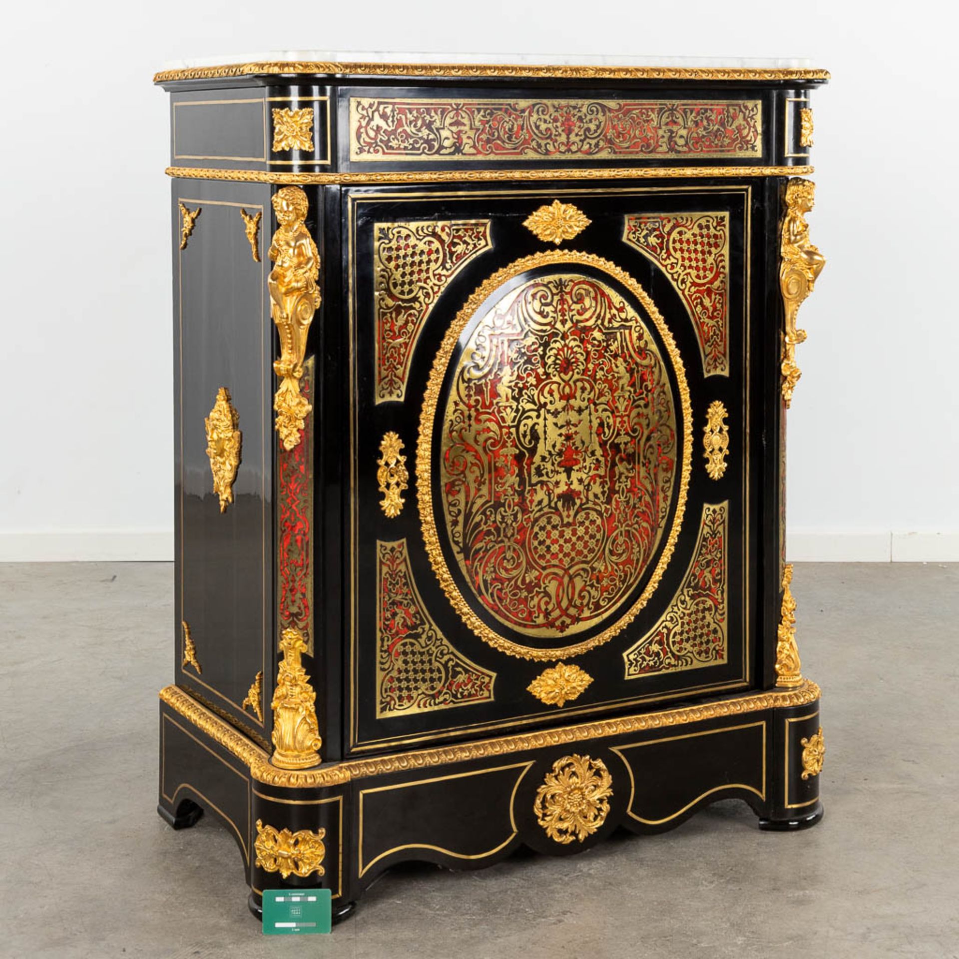 A one-door cabinet, Boulle, tortoiseshell and copper inlay, Napoleon 3, 19th C. (D:48 x W:90 x H:111 - Image 2 of 15