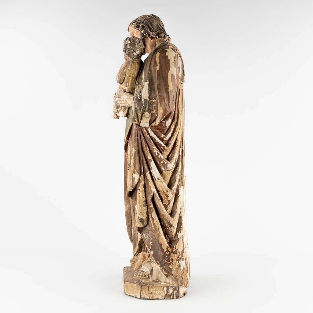 An antique wood-sculpture, Joseph with Child, original polychromy, 19th C. (H:87 cm) - Image 6 of 12
