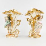 Vieux Bruxelles/Paris, a pair of vases decorated with figurines and hand-painted decors. 19th C. (D: