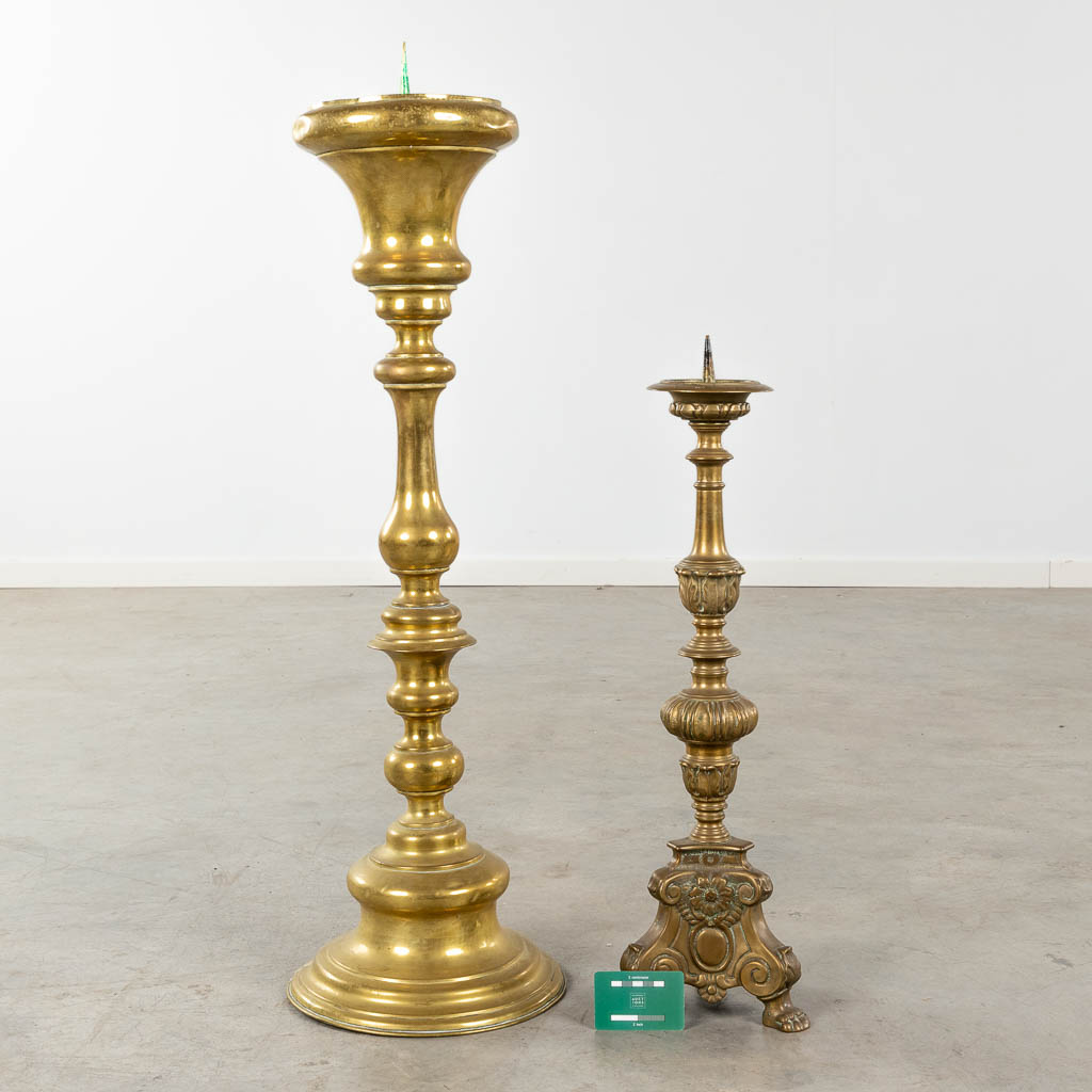 Two Church candlesticks, bronze and copper. 19th and 20th C. (H:94 x D:28 cm) - Image 2 of 11