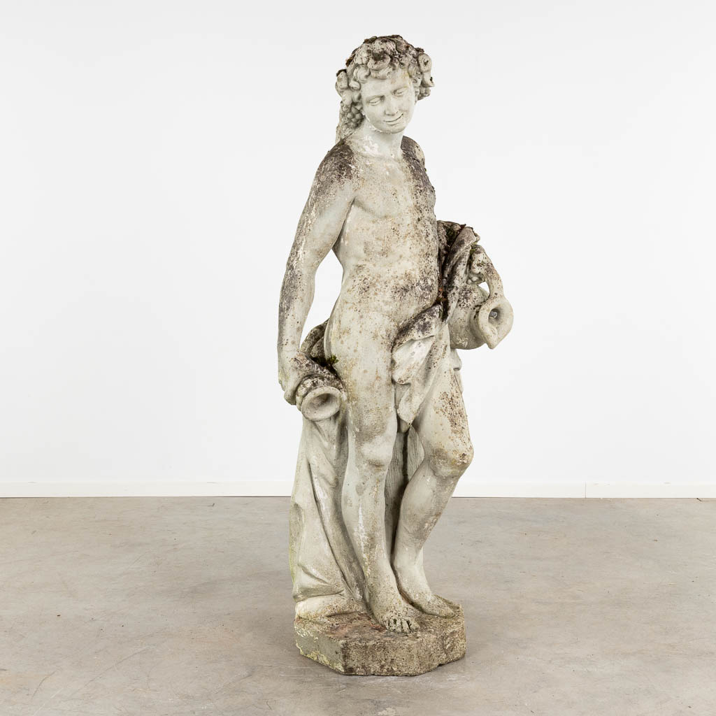 A large garden figurine of Bacchus, concrete, 20th C. (D:56 x W:74 x H:183 cm) - Image 5 of 10