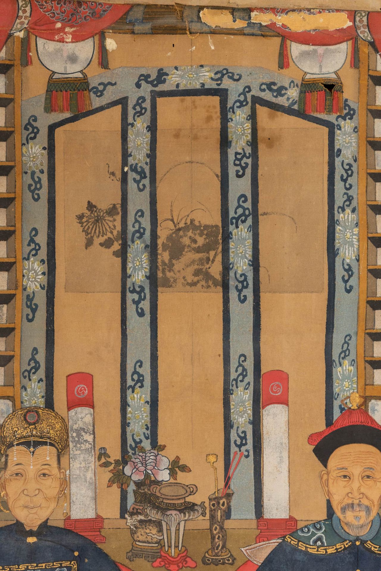 A Chinese painting, Ancestors. 19th C. (W:94 x H:134 cm) - Bild 6 aus 11