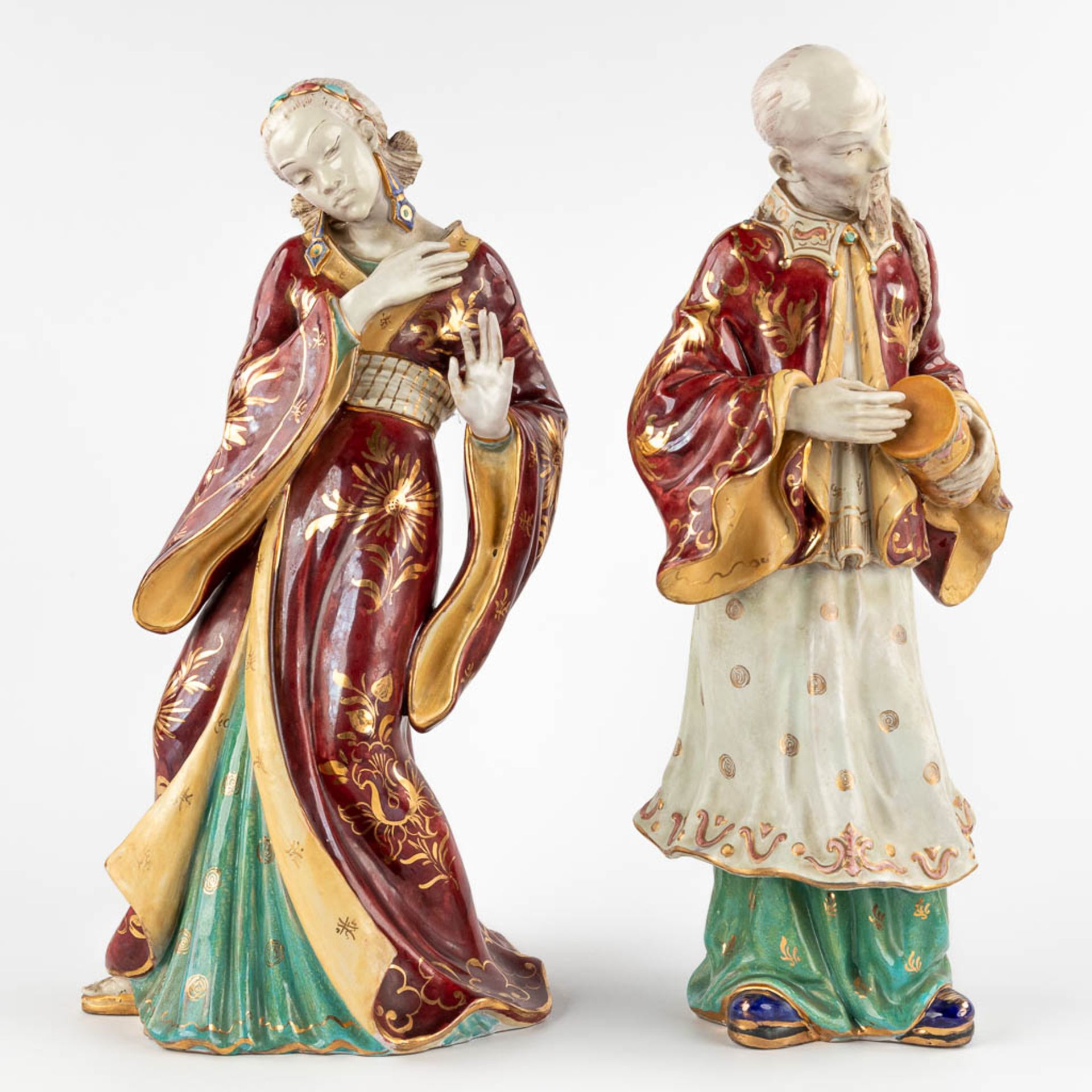 Eugenio PATTARINO (1885-1971) 'Asian Figurines' glazed terracotta. (D:18 x W:24 x H:46 cm) - Image 3 of 14