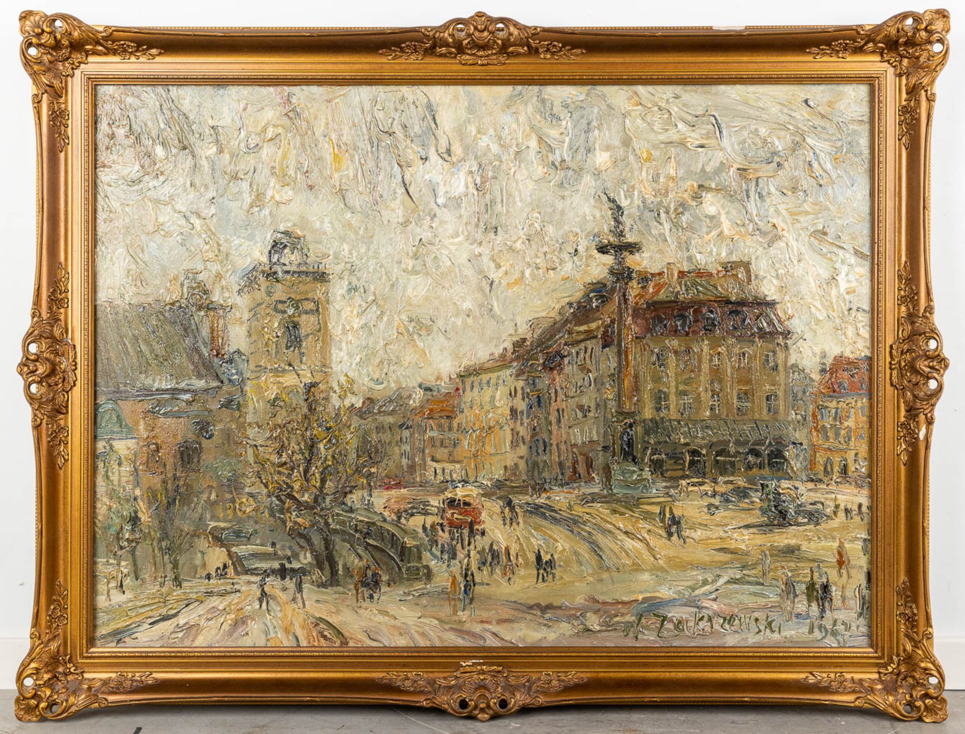 Wlodzimierz ZAKRZEWSKI (1916-1992) 'Plac Zamkowy, Warschaw' oil on canvas. 1967. (W:100 x H:72 cm) - Image 3 of 8