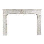 A fireplace mantle, sculptured Carrara marble in Louis XV style, 19th C. (D:42 x W:198 x H:133 cm)