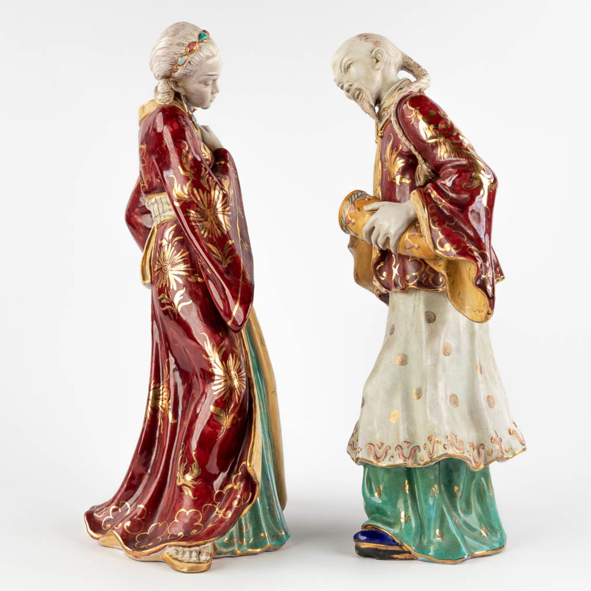 Eugenio PATTARINO (1885-1971) 'Asian Figurines' glazed terracotta. (D:18 x W:24 x H:46 cm) - Image 6 of 14