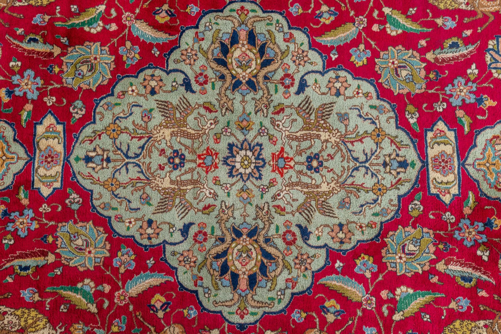 An Oriental hand-made carpet, decor of mythological figurines. (D:275 x W:350 cm) - Bild 3 aus 9