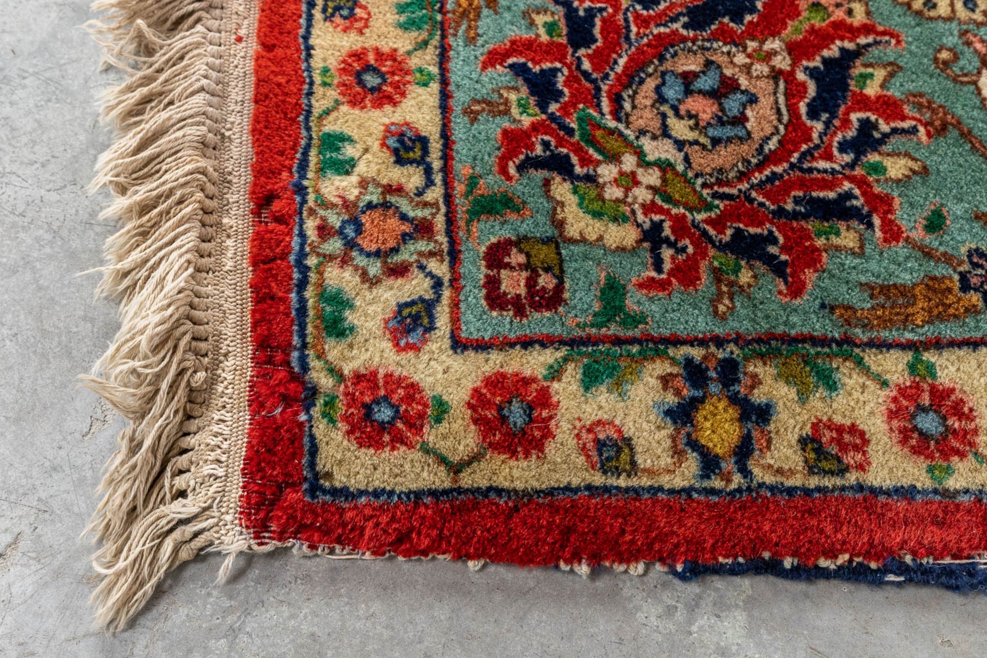 An Oriental hand-made carpet, decor of mythological figurines. (D:275 x W:350 cm) - Bild 9 aus 9