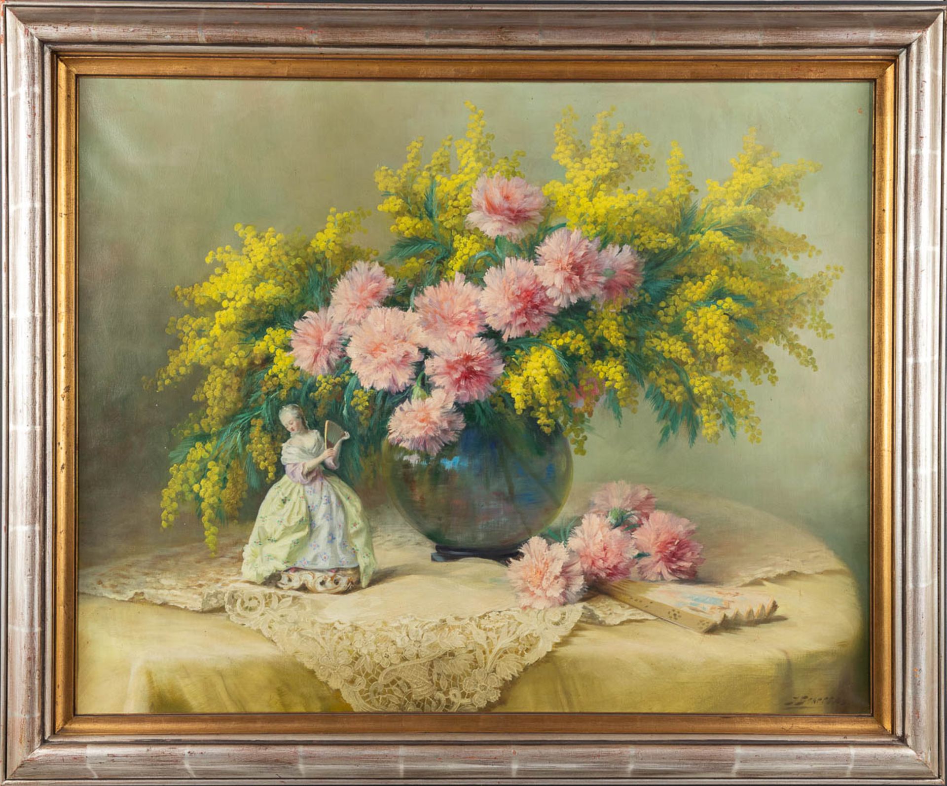 Julien STAPPERS (1875-1960) 'Flowers and porcelain' oil on canvas. (W:100 x H:80 cm) - Image 3 of 8