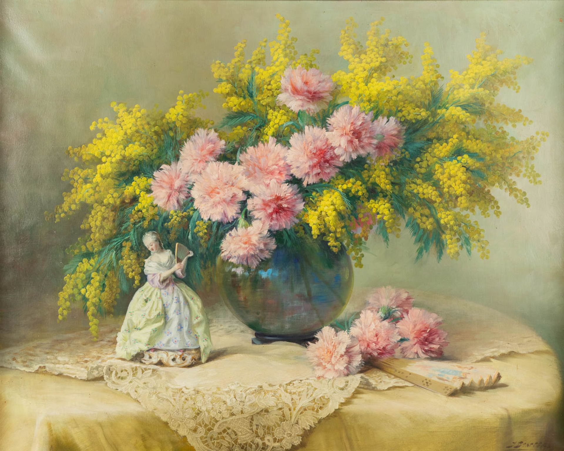 Julien STAPPERS (1875-1960) 'Flowers and porcelain' oil on canvas. (W:100 x H:80 cm)