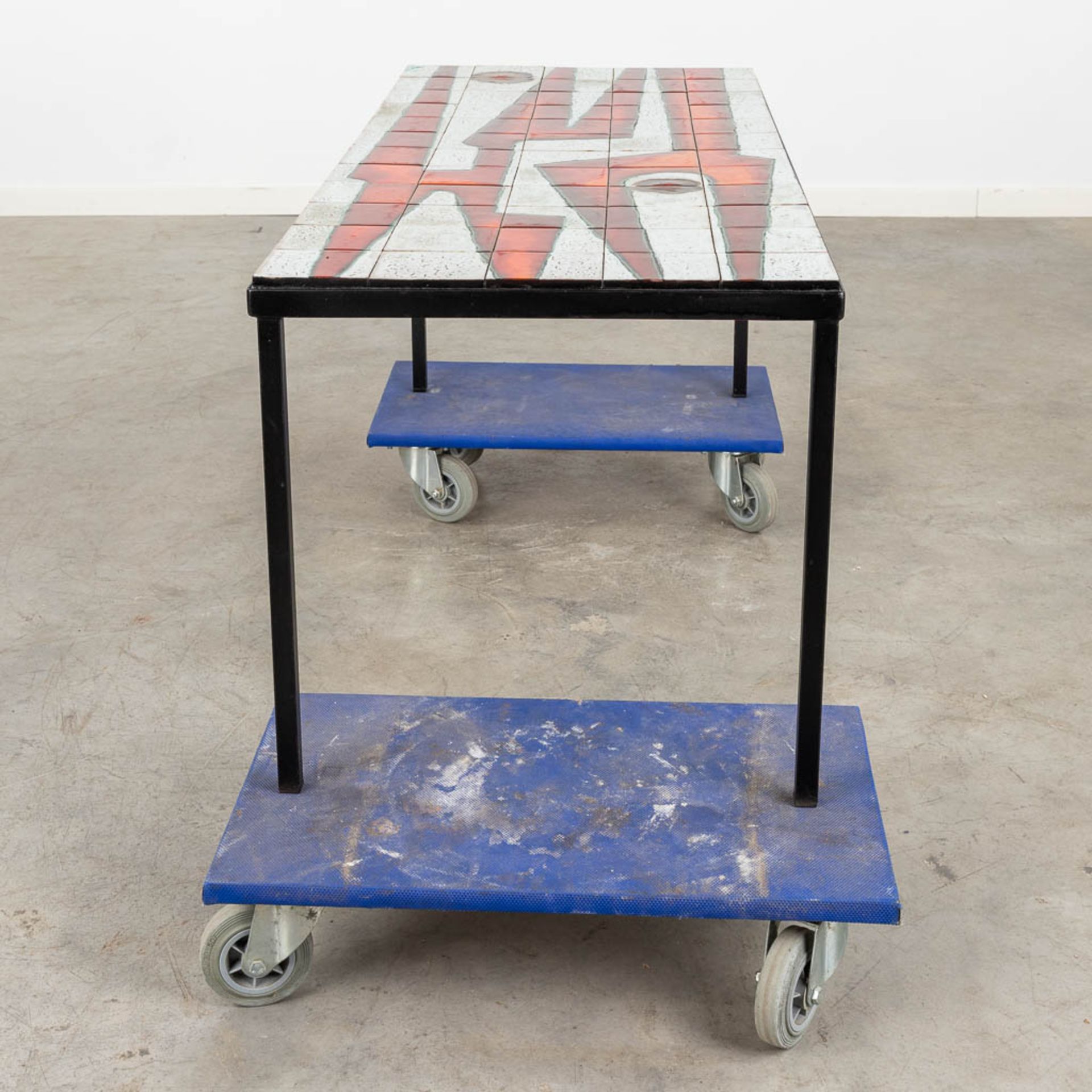 Pierre OOSTERLINCK (XX) 'Coffee table' glazed ceramics on a metal base. (D:50 x W:120 x H:50 cm) - Image 8 of 8