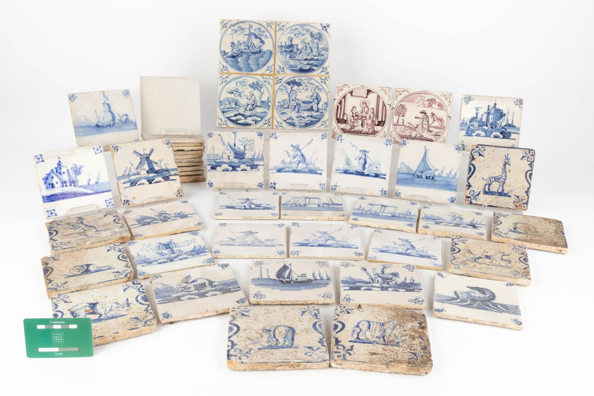 A large collection of antique tiles, Blue-white and Manganese, The Netherlands, 17th/18th C. (W:13 x - Bild 2 aus 12