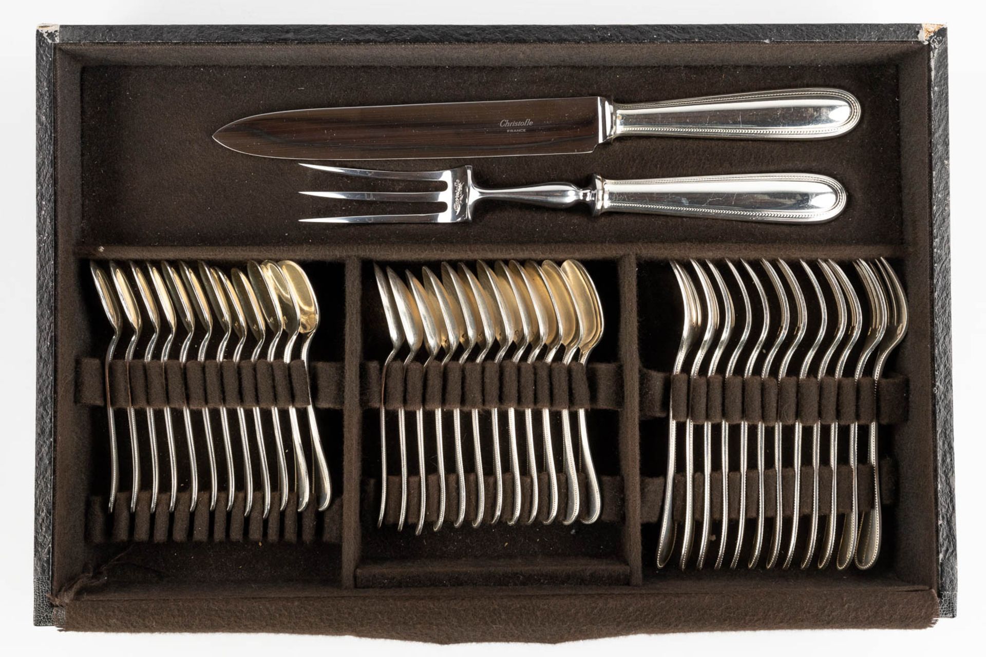 Christofle 'Perles' a large silver-plated cutlery in a storage box. 144 pieces. (D:29 x W:46 x H:33 - Image 20 of 21
