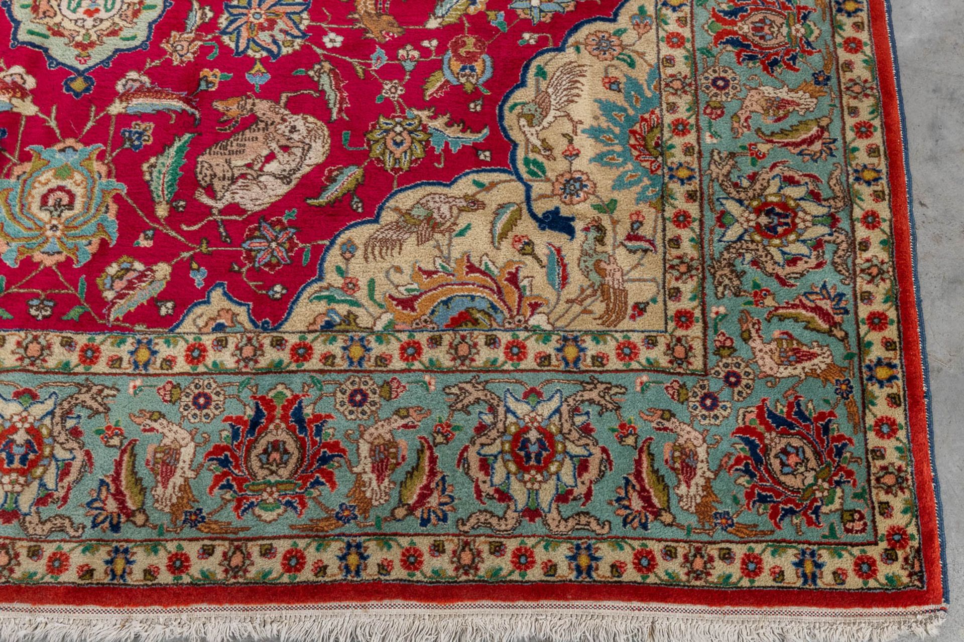 An Oriental hand-made carpet, decor of mythological figurines. (D:275 x W:350 cm) - Bild 5 aus 9