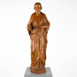 A large wood sculptured figurine of Joseph. 20th C. (D:27 x W:41 x H:120 cm)