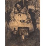 Jules DE BRUYCKER (1870-1945) 'La Vielle Marchande' an etching. (W:34,7 x H:45,7 cm)