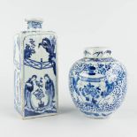 A Chinese vase with a blue-white decor, probably Kangxi, added a vase with lid and blue-white decor.